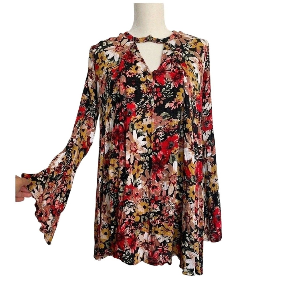 Umgee Size Small Mini Tunic Dress Floral Flare Sleeve Boho Fairy‎ Fall Casual